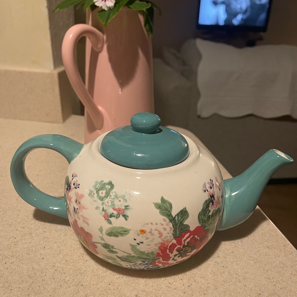 The Pioneer Woman Teal and Cream Floral Teapot - Picture 10 of 13